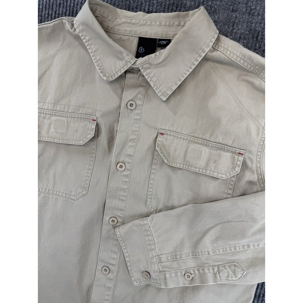 Burnside Shirt Mens Large Beige Oxford Button Pockets Casual‎ Basic Outdoors VTG